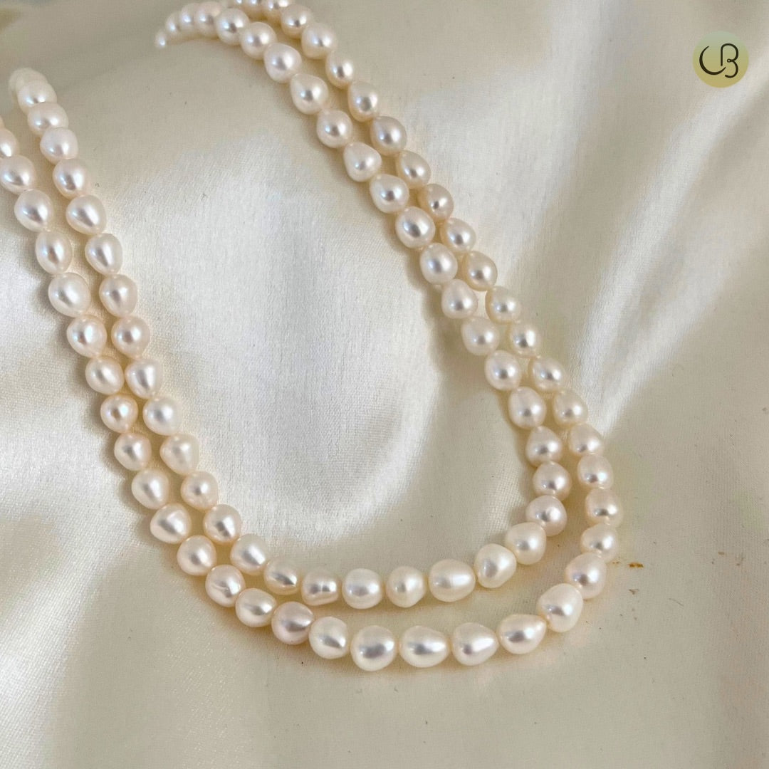 Two layer white oval pearl necklace Cherishbox 