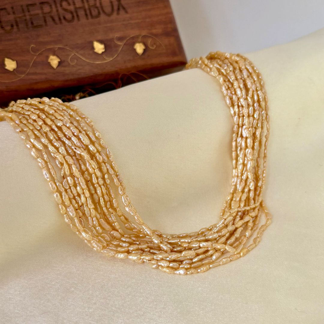 Antique Gold - Rice Pearl - Layered Choker Necklace | CherishBox