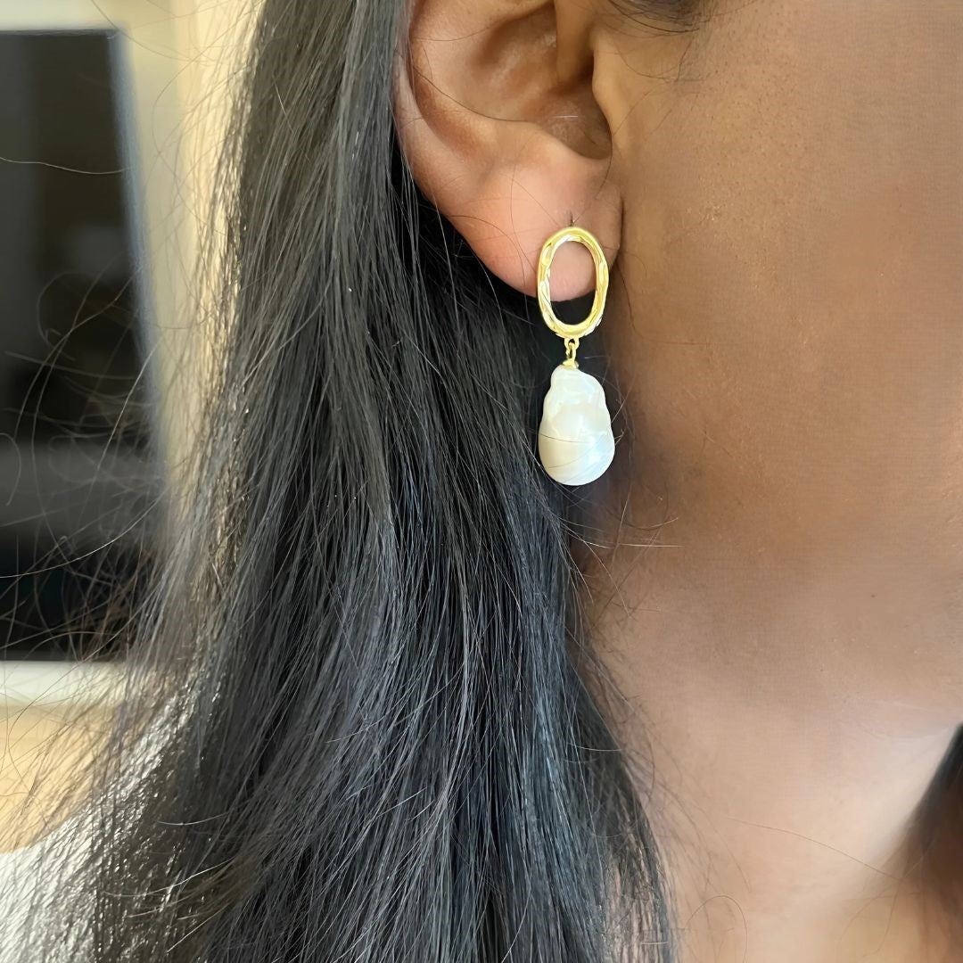 Baroque Pearl Earring in Sterling Silver, Gold plated - CherishBox