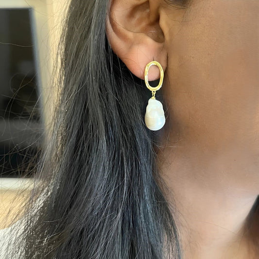 Baroque Pearl Earring in Sterling Silver, Gold plated - CherishBox