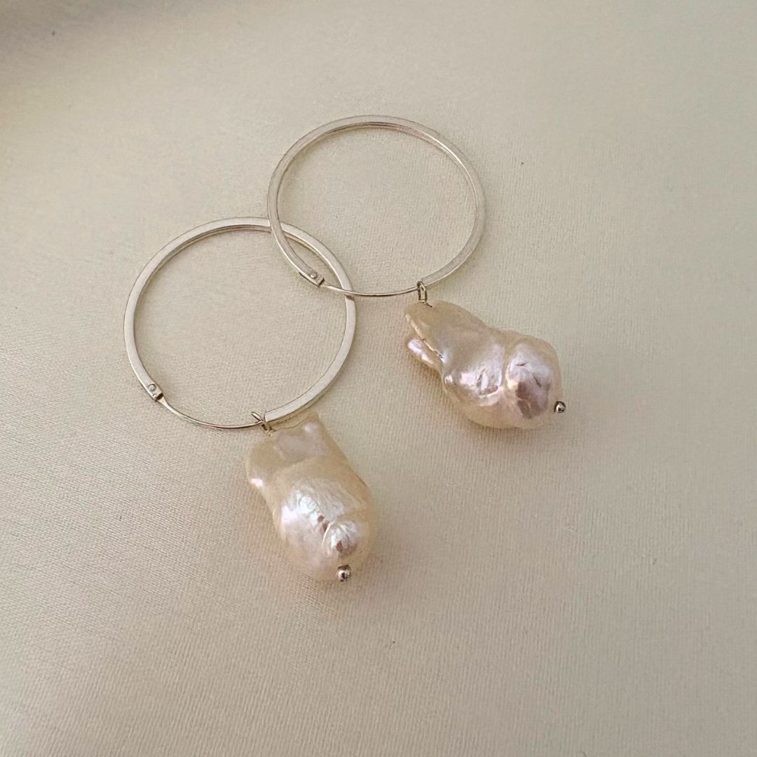 Baroque Pearl Silver Hoop Earrings - CherishBox