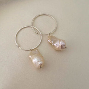 Baroque Pearl Silver Hoop Earrings - CherishBox