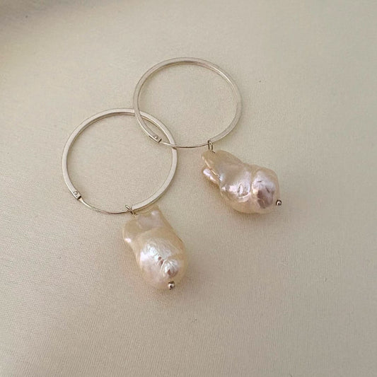 Baroque Pearl Silver Hoop Earrings - CherishBox