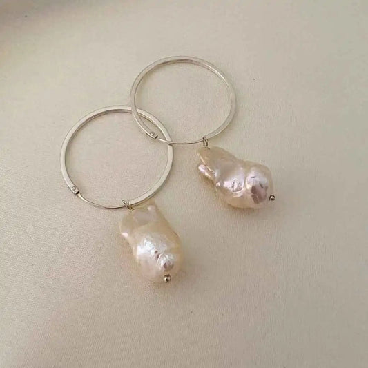 Moonlight Baroque Pearl Hoop Earrings
