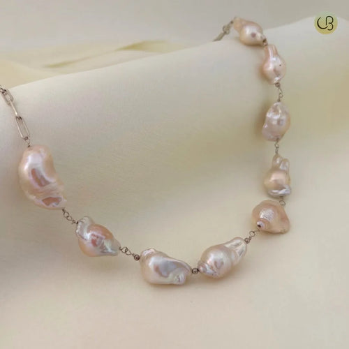 Beaded Baroque Pearl Necklace in 92.5 Silver Chain - CherishBox