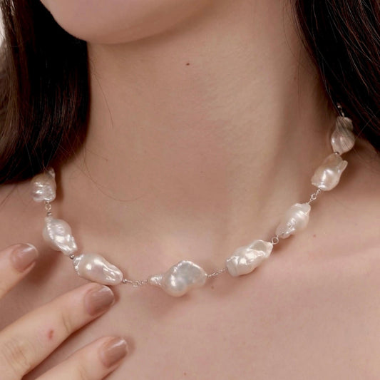 Beaded Baroque Pearl Necklace in 92.5 Sterling Silver | CherishBox