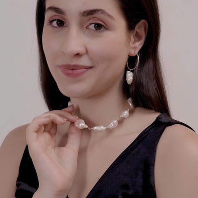 Beaded Baroque Pearl Necklace in Silver | CherishBox