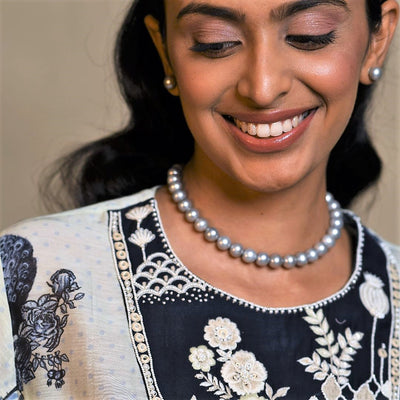 Gunmetal Grey Combo Set - CherishBox Real Pearl Jewellery