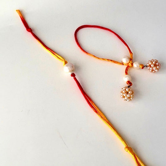 Bhaiya Bhabhi Rakhi Set in Freshwater Pearl and 92.5 Sterling Silver - CherishBox