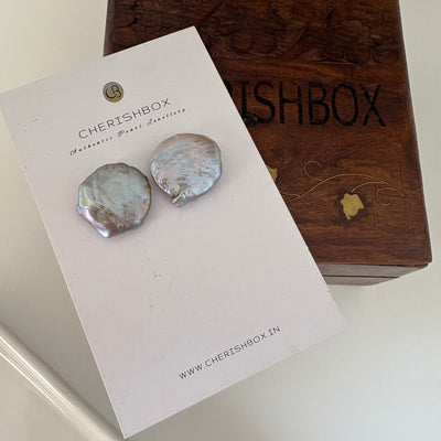 Big 20mm Grey Pearl Stud Earrings CherishBox Real Pearl