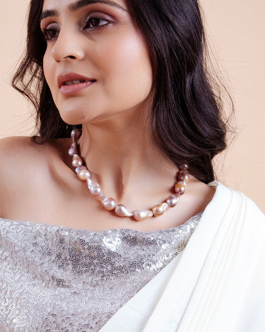 Big Baroque Pearl Necklace in shades of Pink - CherishBox