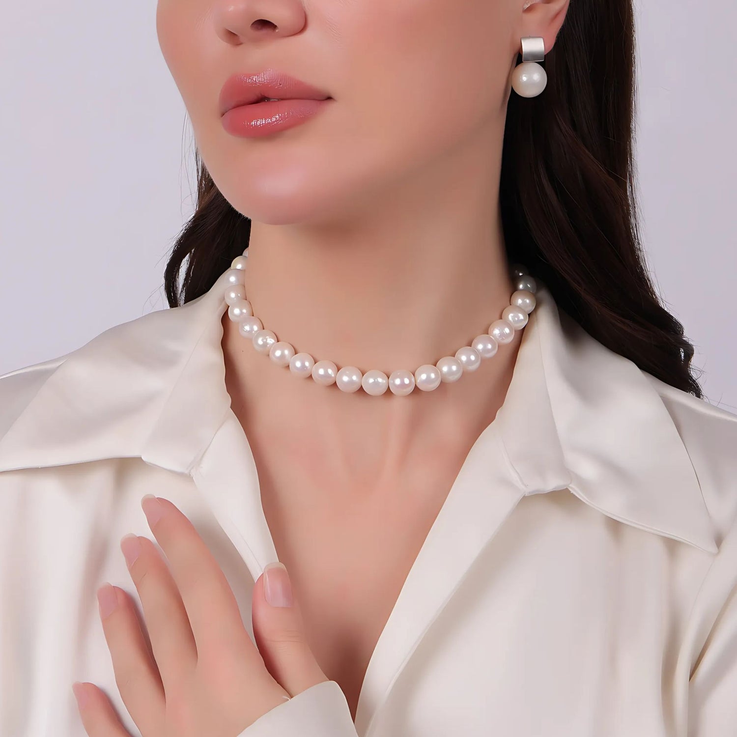 Big White Premium Round Freshwater Pearl Choker Necklace - CherishBox 