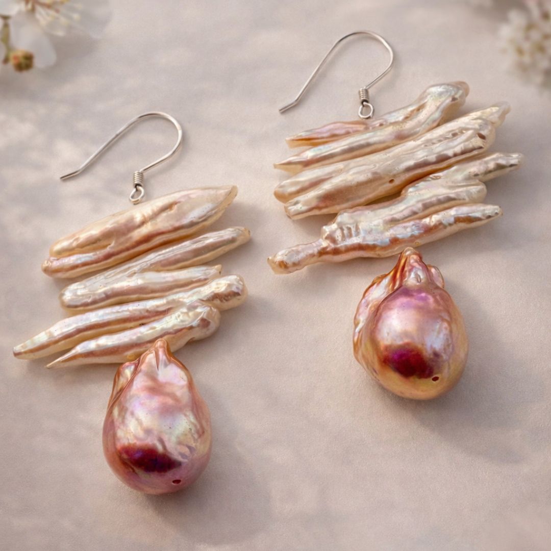 Biwa & Lavender Baroque Pearl Drop Earring in 92.5 Silver | CherishBox