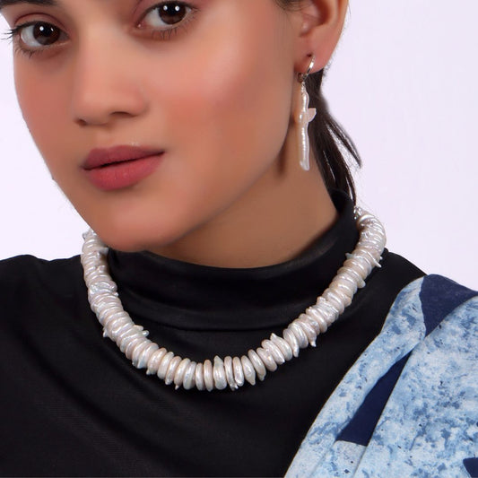 Fancy Biwa Coin Pearl Necklace - CherishBox - BOHO Style Pearl Necklace