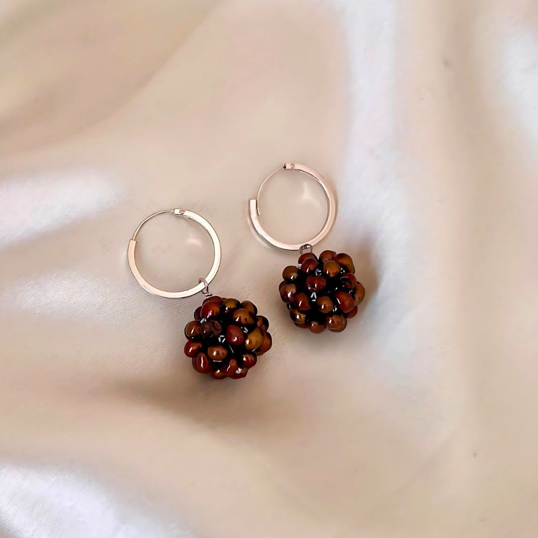 Cluster Brown Pearl Hoop Earrings