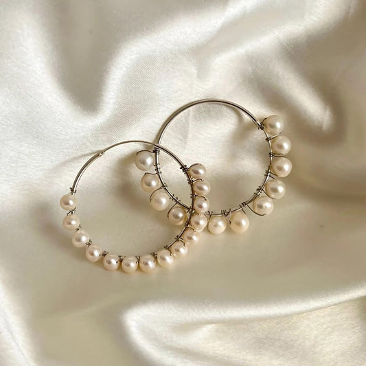 CherishBox Classic Silver Pearl Hoop Earrings 