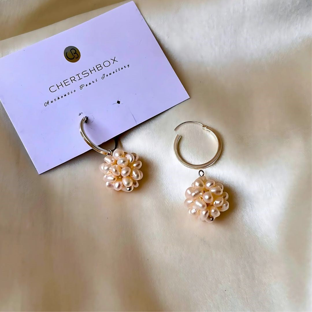 Cluster White Pearl Hoop Earrings - CherishBox