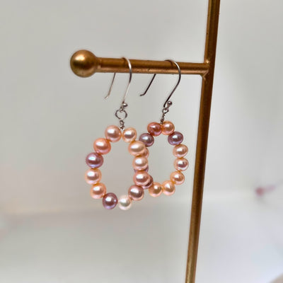 Cute Multicolor Real Pearl Hoop Earrings - CherishBox