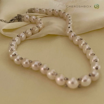 Graceful Pearl Choker necklace in 92.5 sterling silver- CherishBox