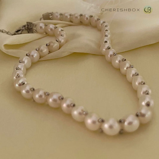Graceful Pearl Choker necklace in 92.5 sterling silver- CherishBox