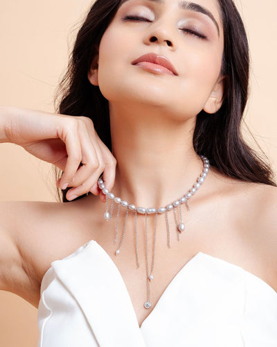 Grey Pearls with 92.5 Silver Chain  | CherishBox