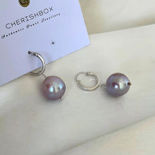 Gunmetal Grey Round Pearl Earrings on 925 Silver Hoops– CherishBox