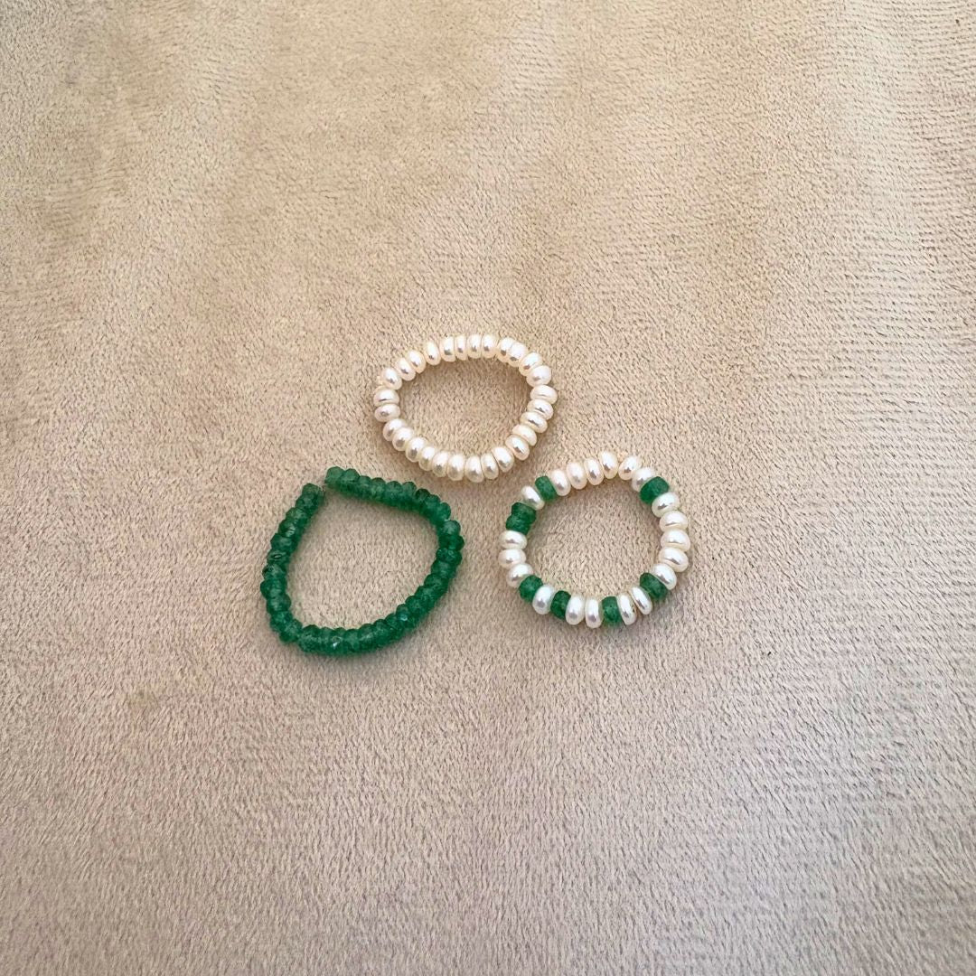 Handcrafted Pearl & Emerald Trinity Ring Set CherishBox
