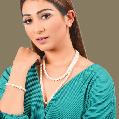 White Round Real Pearl Necklace – 48" Long Layered Elegance