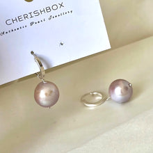 Light Lavender-Pink Round Pearl Hoop Earrings in 925 Silver – CherishBox