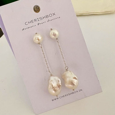 Long Hanging Baroque Pearl Earrings in 925 Sterling Silver- CherishBox-
