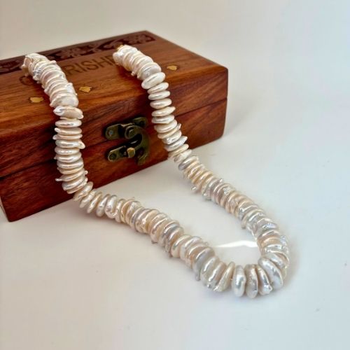 Ivory Cascade – Natural White Coin Freshwater Pearl Necklace