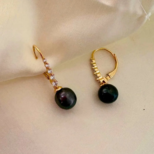 Midnight Grace Black Freshwater Pearl Drop Earrings- CherishBox