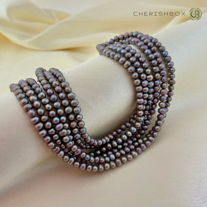 Midnight Muse – 72” Long Metallic Grey Freshwater Pearl Chain - CherishBox