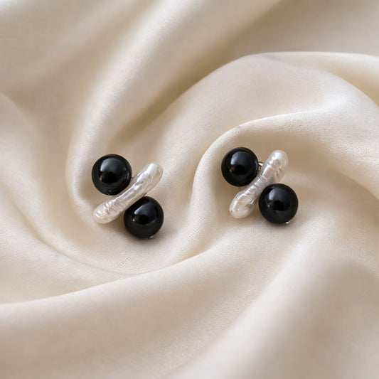 Black Duo Pearl Stud Earrings