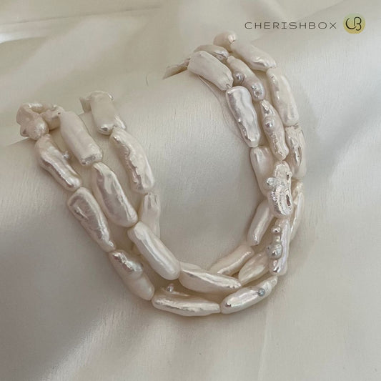 Multilayer White Biwa Pearl Necklace | CherishBox Real Pearl Jewelry