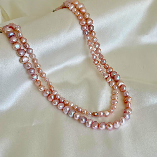 Millennial Peach Two Layer Tumble Pearl Necklace - CherishBox