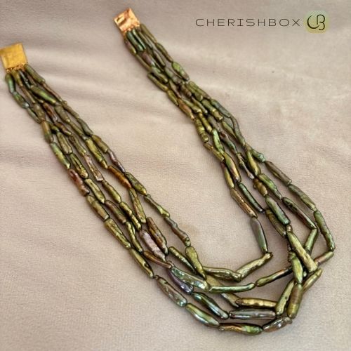 Olive Luster | Real Biwa Freshwater Pearl Statement Necklace