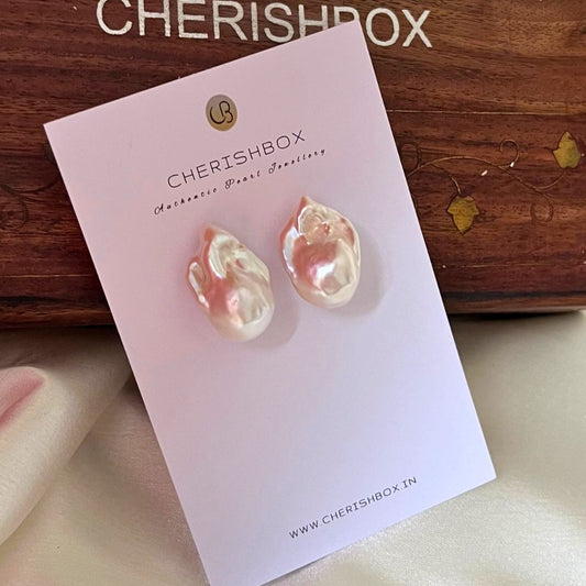 Panache Big Baroque Premium Pearl Stud Earrings | CherishBox Real Pearl