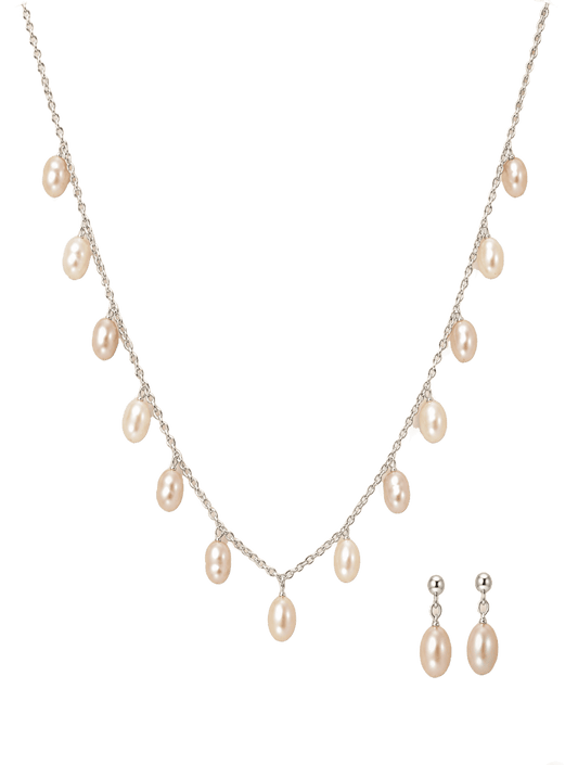 Pastel Pearl Drop Necklace & Earring Set in 92.5 Sterling Silver | CherishBox