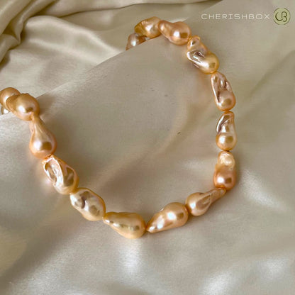 Peach Baroque Freshwater Pearl Necklace – Unique & Elegant by CherishBox