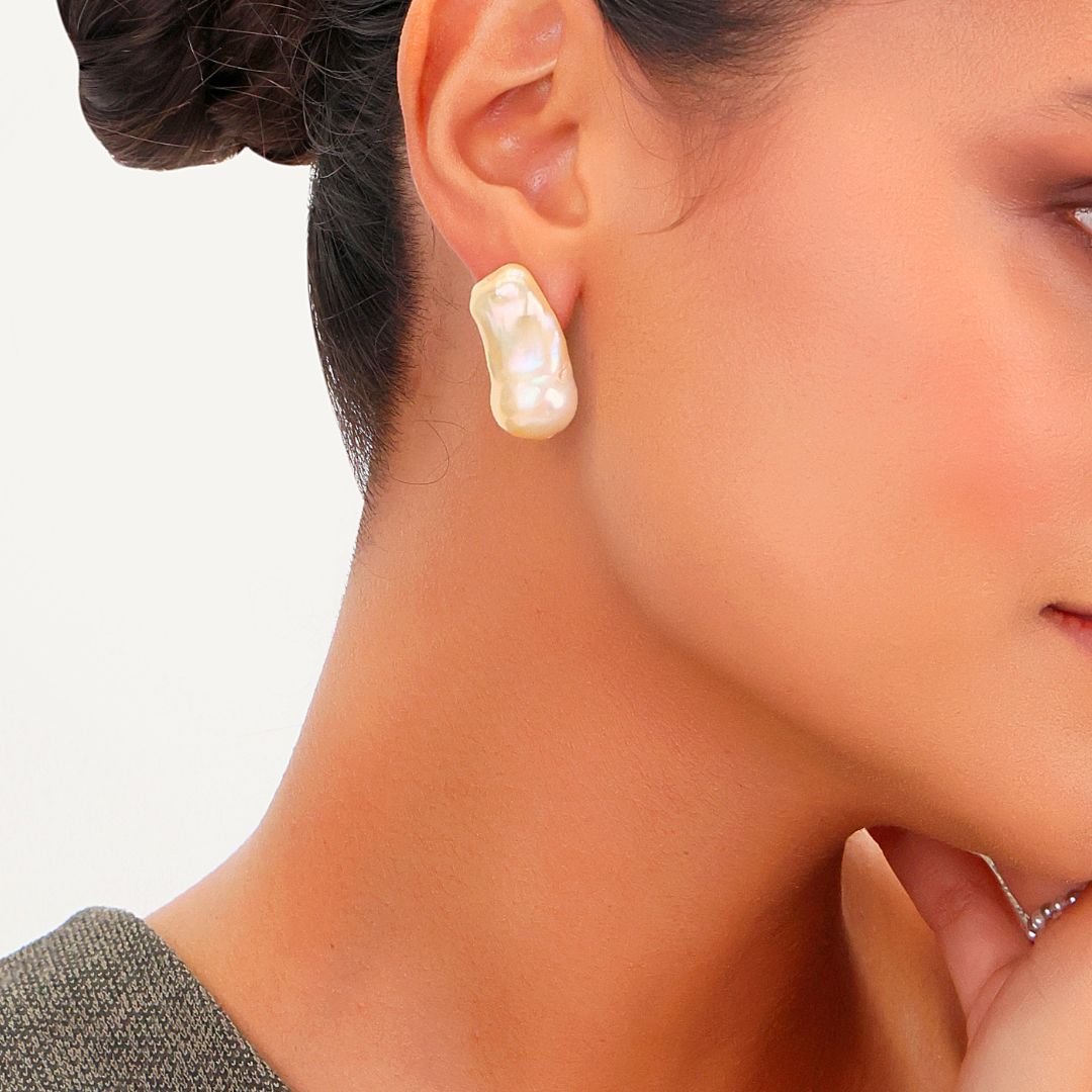 Peach Baroque Pearl Stud Earrings | Freshwater Pearls