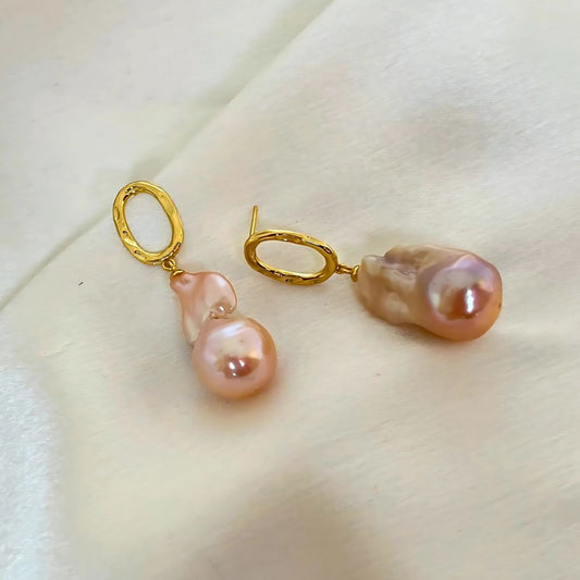 Peach Big Baroque Pearl Earrings for ethnic and western wear- CherishBox