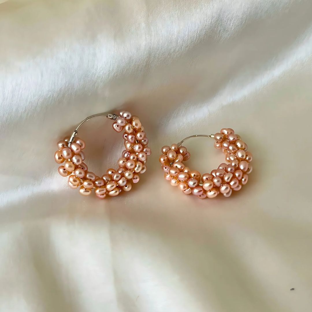 Real Peach Pearl Hoop Earring - CherishBox