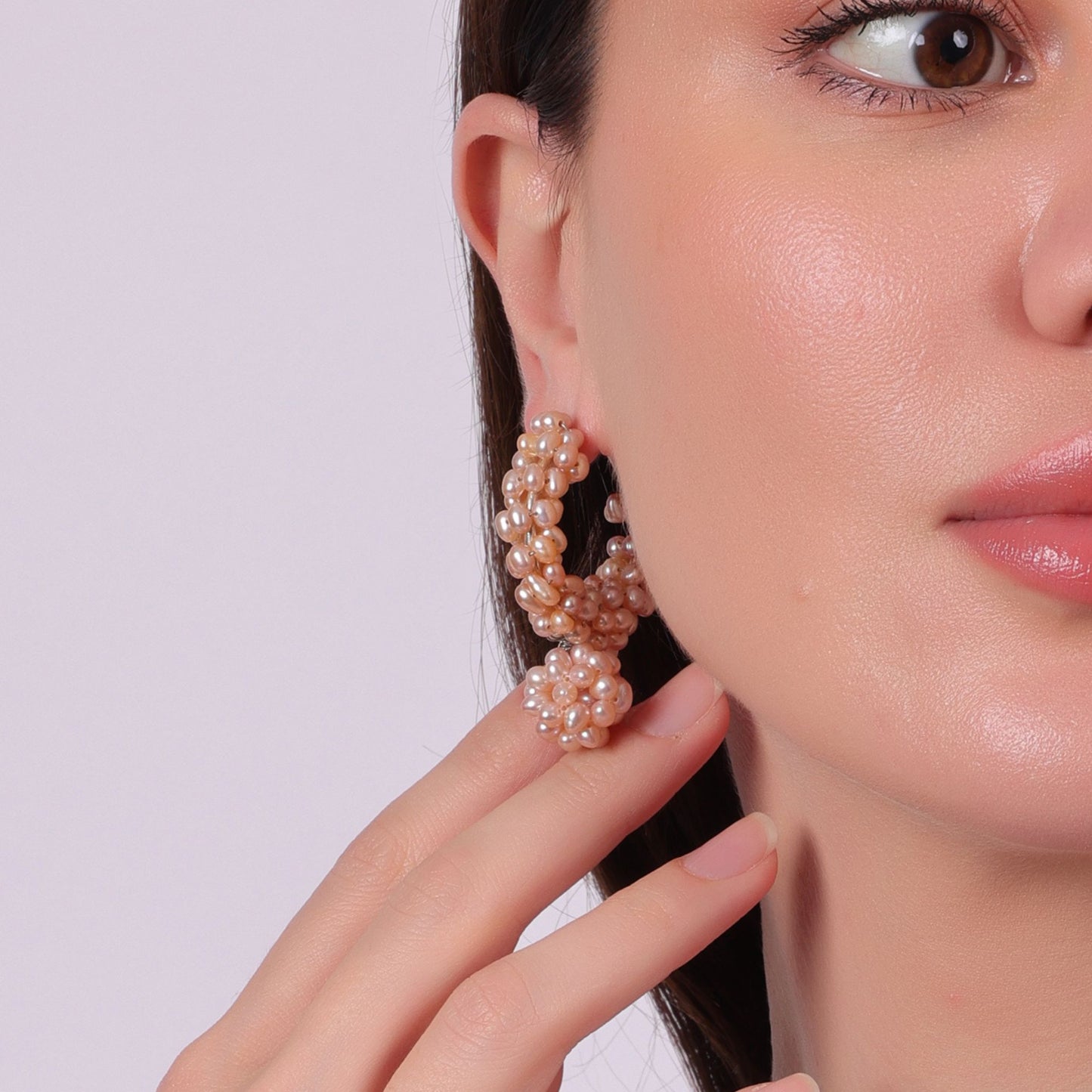 Peach Pearl Hoop Earrings for ethnic wear- CherishBox