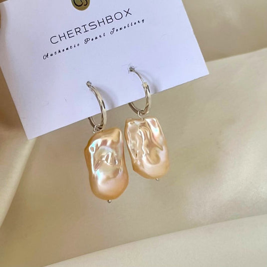 Peach Silverlight Pearl Hoop Earrings - CherishBox