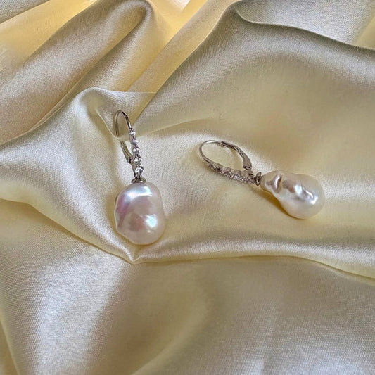 Pearl_Dewdrop_Earrings - 16mm Milky White Baroque Freshwater Pearls, - CherishBox 