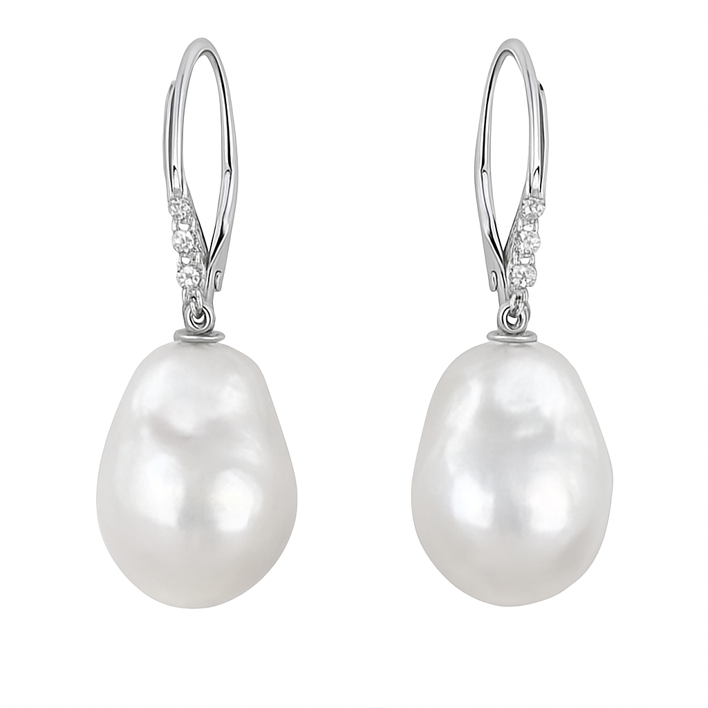 Pearl_Dewdrop_Earrings - 16mm Milky White Real Baroque Freshwater Pearls, - CherishBox 