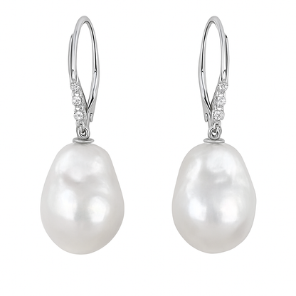 Pearl_Dewdrop_Earrings - 16mm Milky White Real Baroque Freshwater Pearls, - CherishBox 