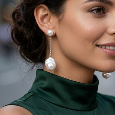 Pearl Earrings in 92.5 Sterling Silver Chain - CherishBox