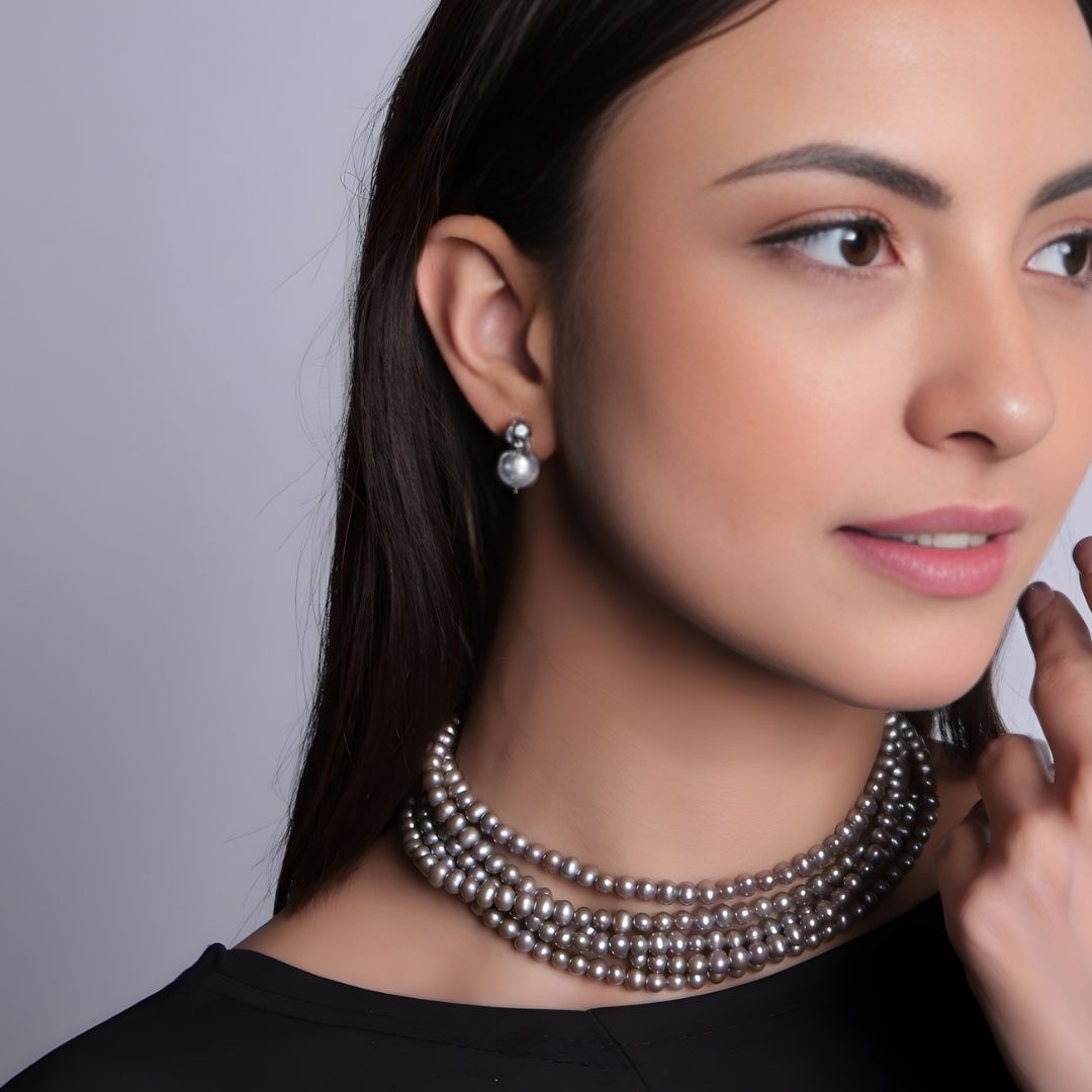 Elegant Grey Freshwater Pearl Stud Earrings | 925 Sterling Silver